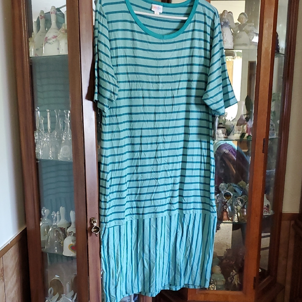 #DR08 (CH) NWT LuLaRoe Julia Teal Striped  Dress